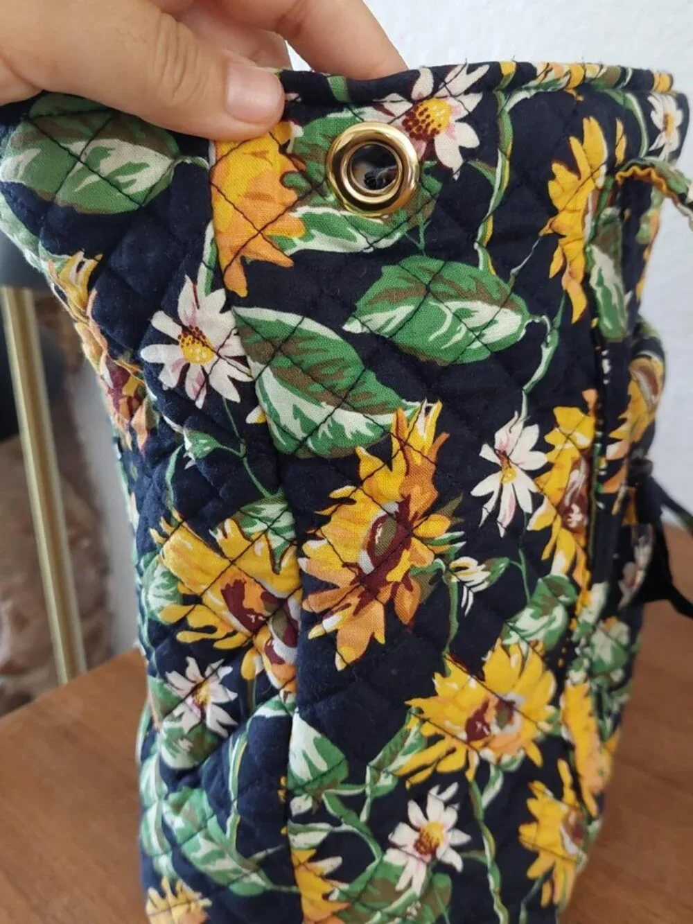 RARE Vera Bradley Sunflowers Small Vera Tote Bag featuring a quilted exterior